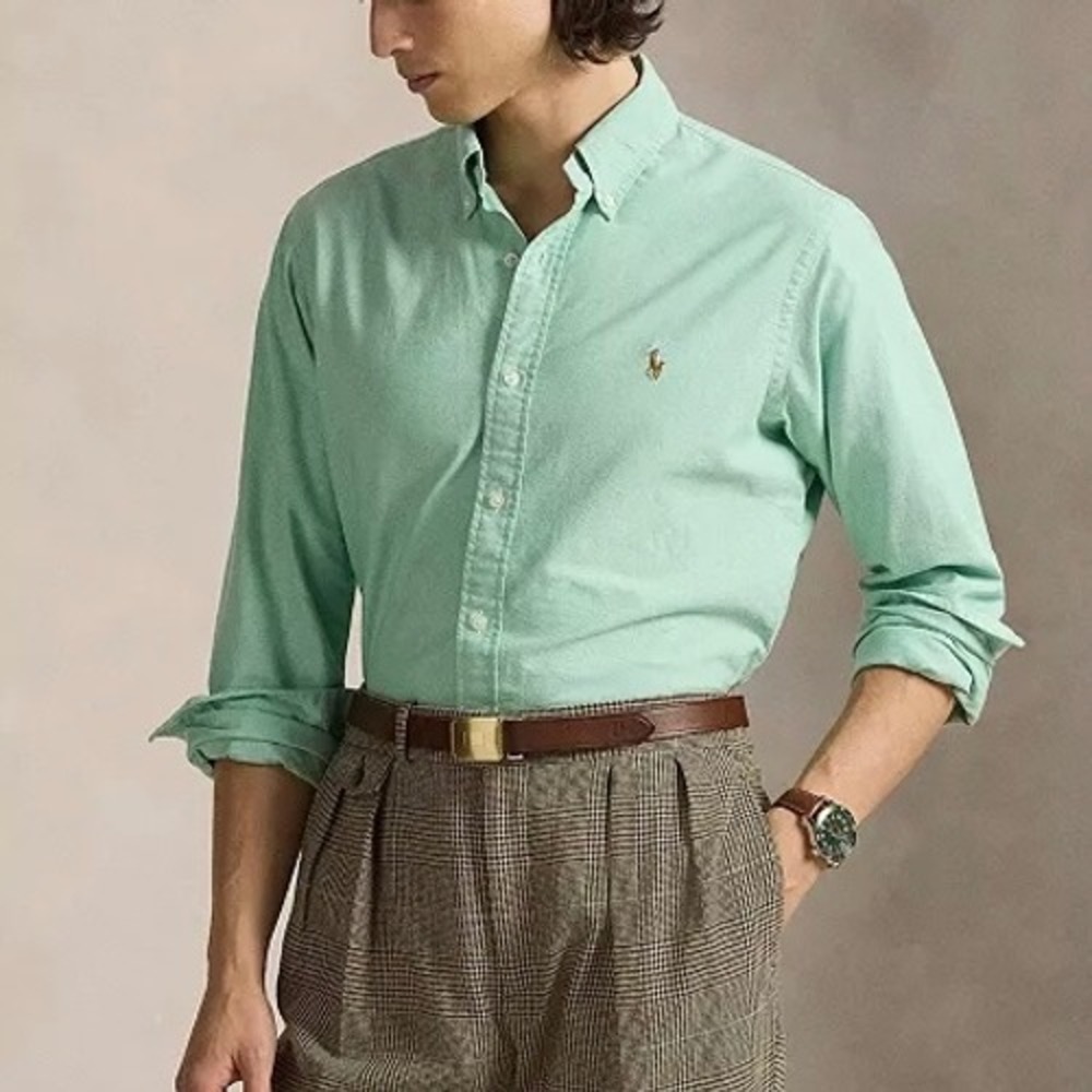 Ralph Lauren Summer Emerald Green Iconic Long-Sleeve Oxford Shirt Size 16.5 / 35